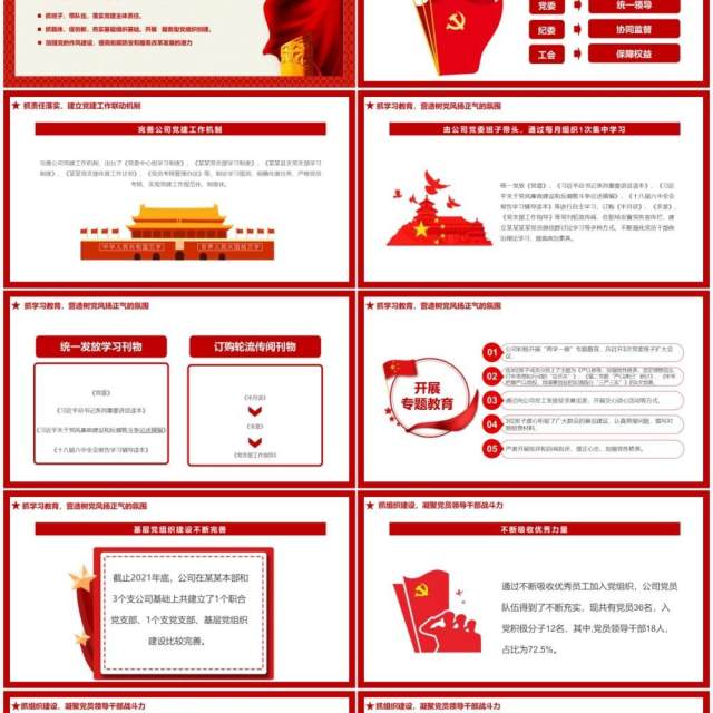 红色简约风党支部党员大会通用PPT模板