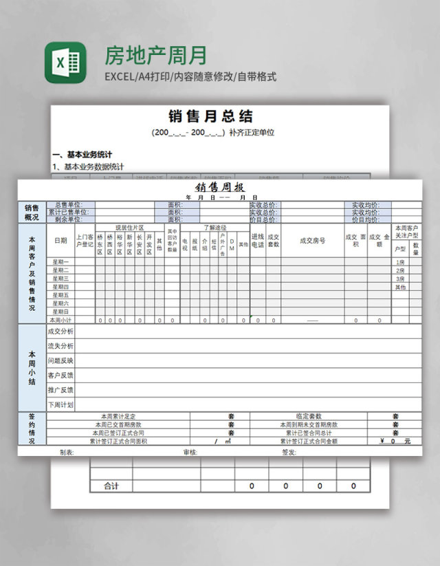 房地产周月销售报表