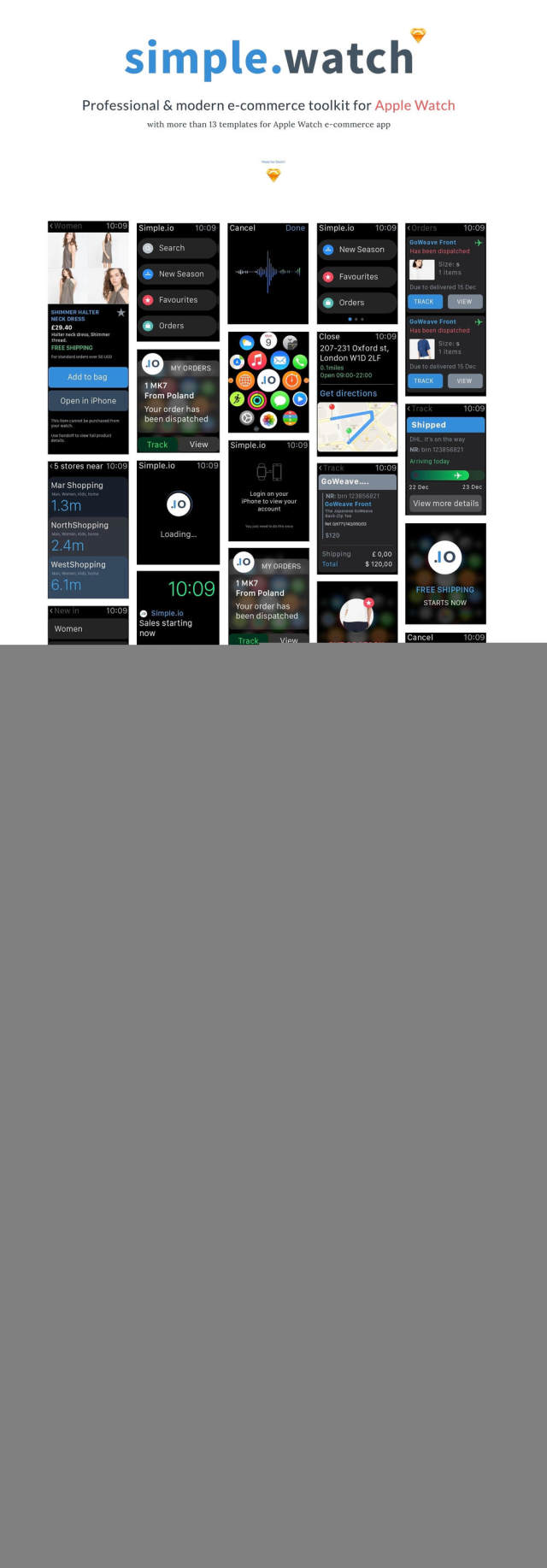 适用于Apple手表应用程序Simple.Watch的现代电子商务UI工具包