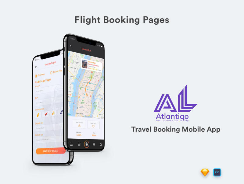 高品质的旅行和航班预订应用程序UI工具包模板，Atlantigo-Travel UI工具包