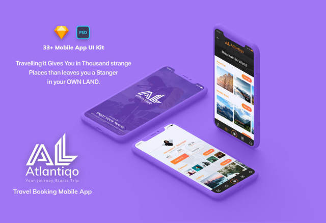 高品质的旅行和航班预订应用程序UI工具包模板，Atlantigo-Travel UI工具包