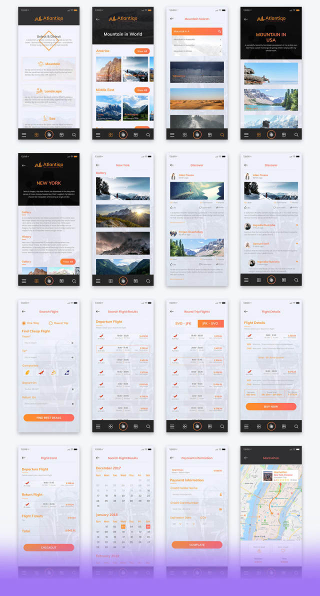 高品质的旅行和航班预订应用程序UI工具包模板，Atlantigo-Travel UI工具包