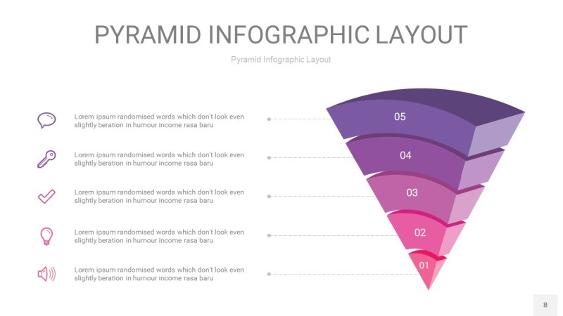 粉紫色3D金字塔PPT信息图表8