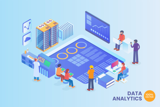 2.5D等距数据分析矢量插画AI素材场景概念Isometric Data Analytics Vector Concept