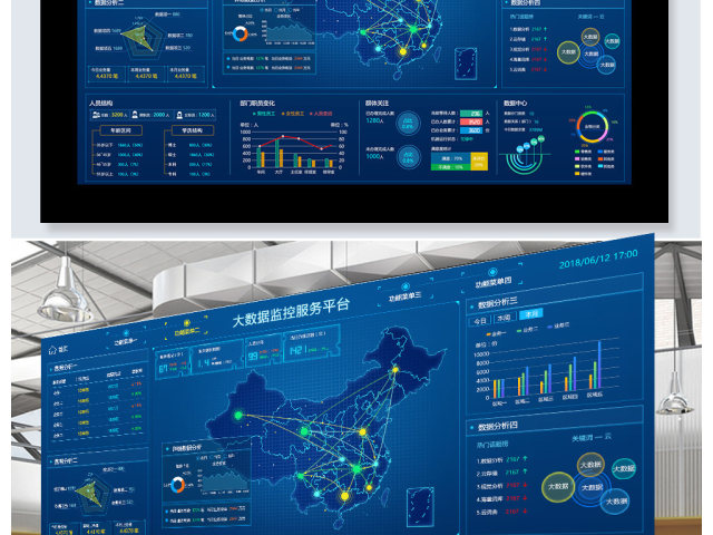 原创原创科技炫酷数据可视化大屏界面背景模板-版权可商用