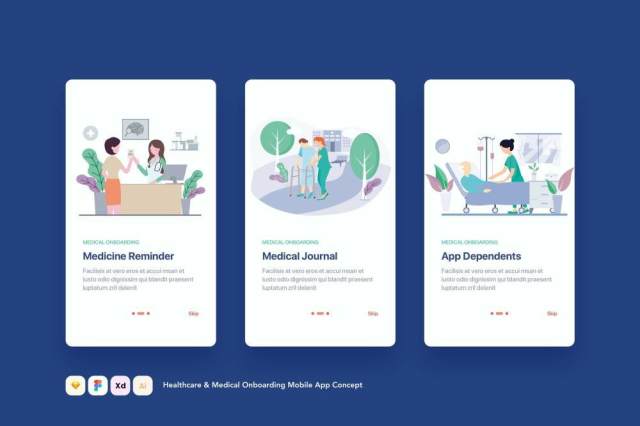 医疗保健和医疗登录页模板概念EPS插画设计Healthcare & Medical Onboarding Mobile App Concept