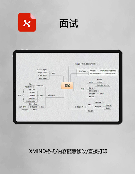 思维导图简洁面试XMind模板