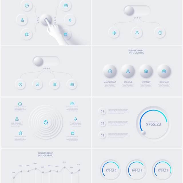 浅色简洁炫酷商业商务动态PPT幻灯片模板Neumorphic