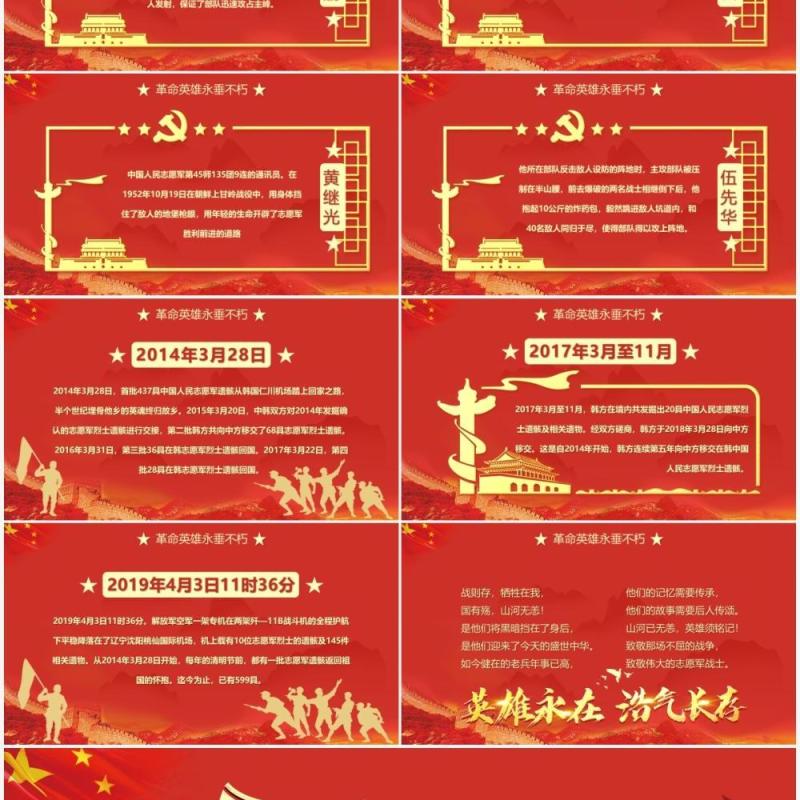 红色纪念抗美援朝71周年PPT动态通用模板