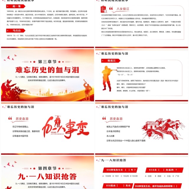 红色党政风纪念九一八事变93周年PPT模板 红色党政风纪念九一八事变93周年PPT模板