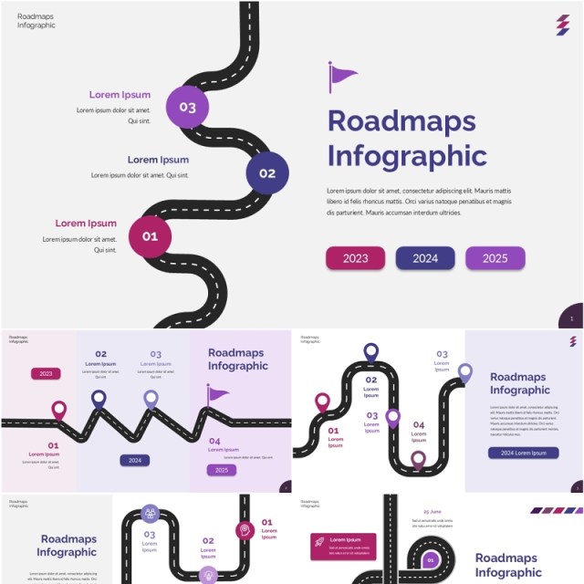 旅游导航线路路线路信息图PPT模板Roadmaps Infographic Presentation Template - No IMG