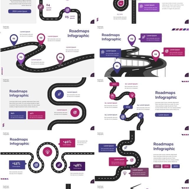 旅游导航线路路线路信息图PPT模板Roadmaps Infographic Presentation Template - No IMG