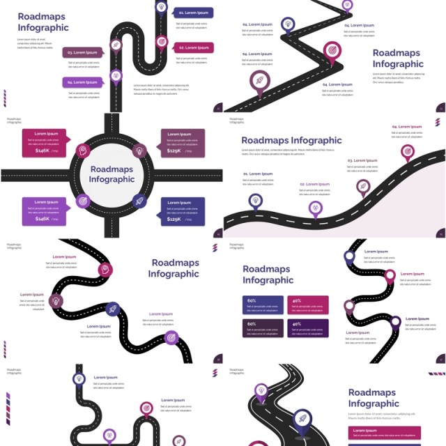 旅游导航线路路线路信息图PPT模板Roadmaps Infographic Presentation Template - No IMG