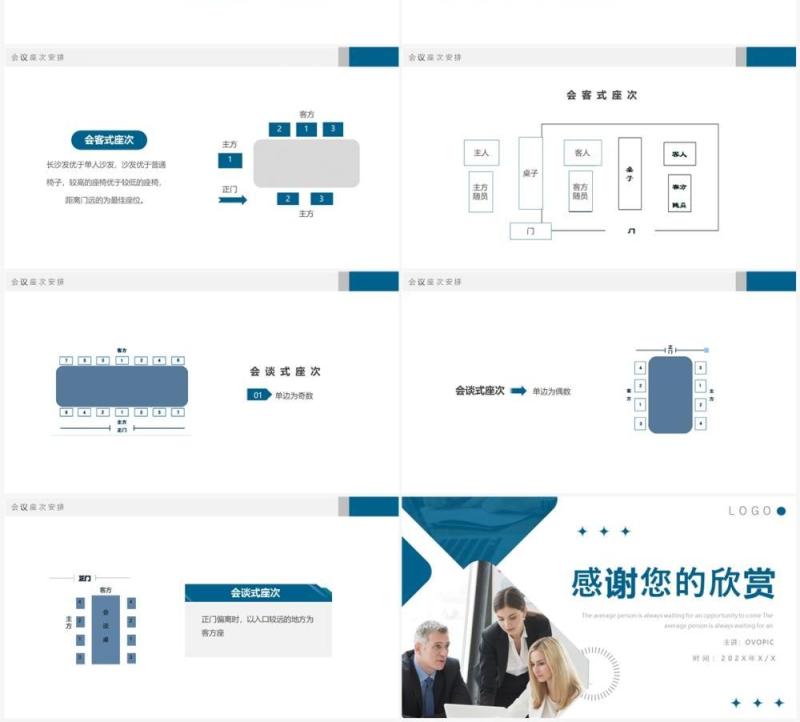 蓝色商务风企业会议服务流程PPT模板
