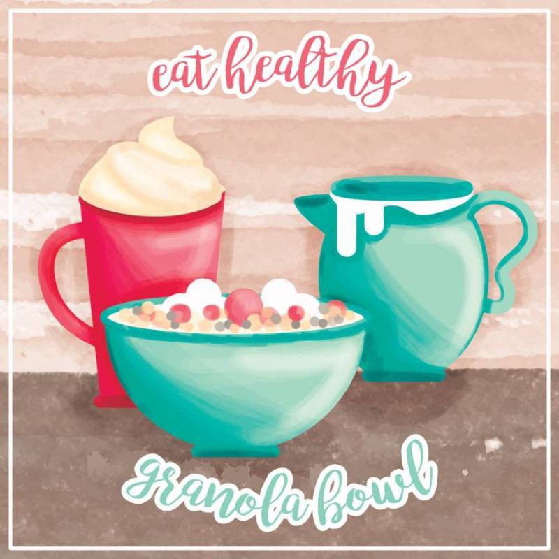 矢量格兰诺拉麦片碗插画