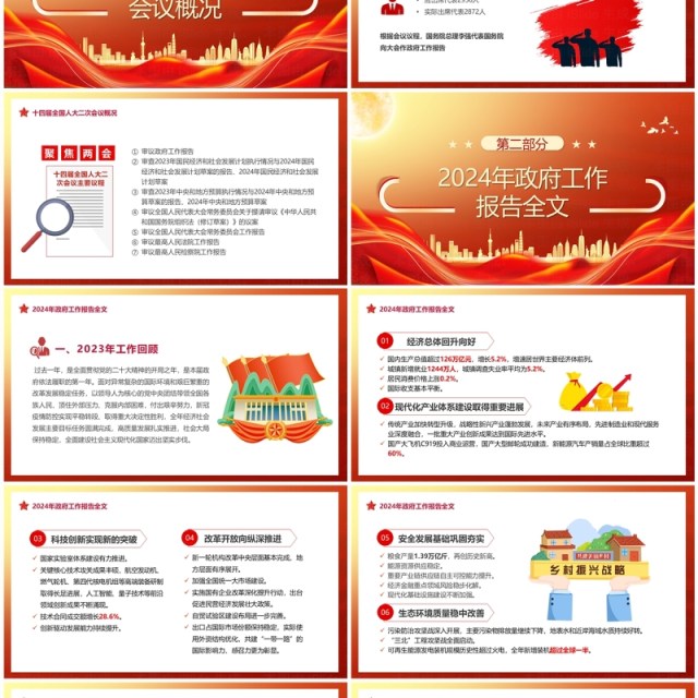 红色渐变党政风聚焦两会政府工作报告全文PPT模板