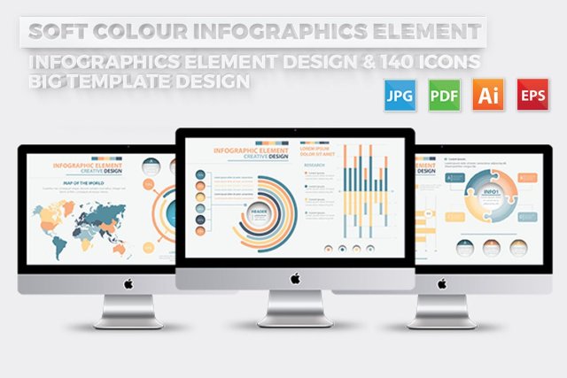 多彩色统计信息图表模板元素设计Soft Colour Infographics Elements Design