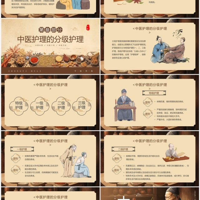 棕色简约中国风中医护理PPT模板 棕色简约中国风中医护理PPT模板
