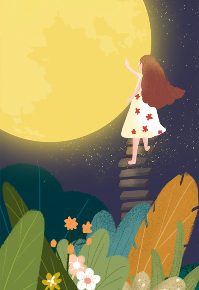 蓝色梦幻月光夏夜之梦插画 蓝色梦幻月光夏夜之梦插画