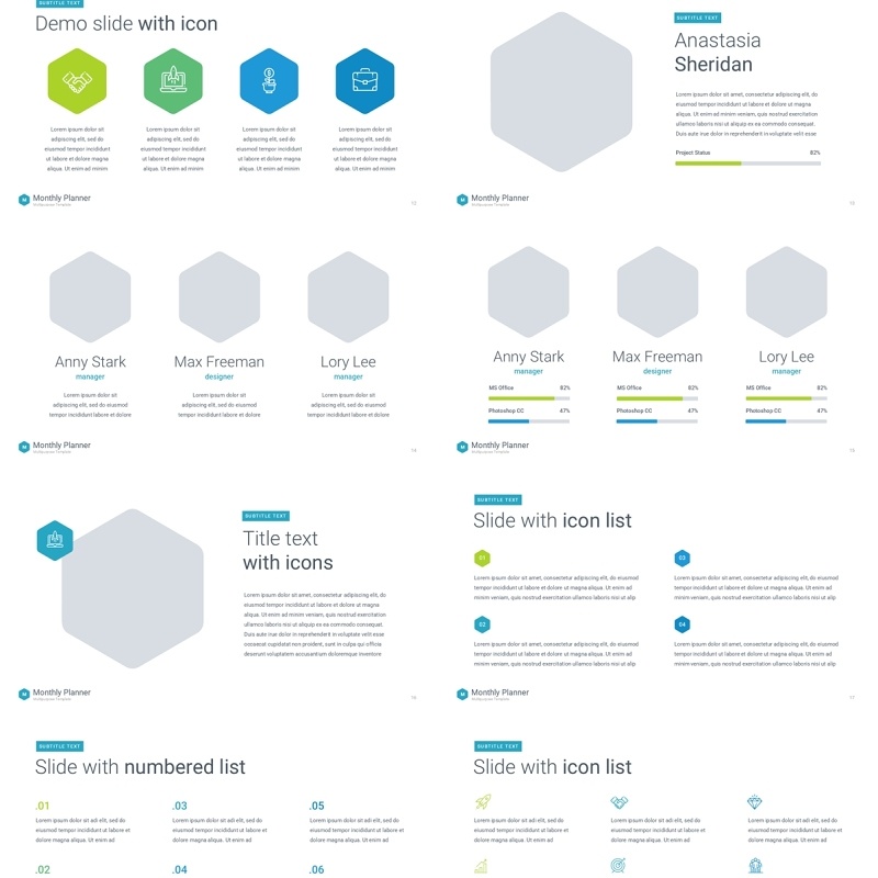 蓝绿色月度计划规划工作汇报PPT动态模板可插图Monthly Planner animation