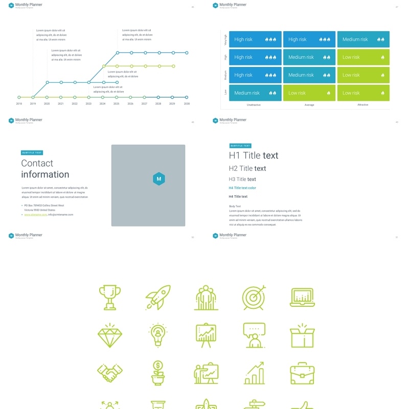 蓝绿色月度计划规划工作汇报PPT动态模板可插图Monthly Planner animation