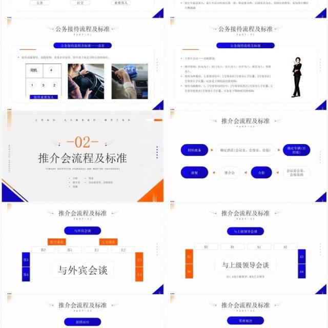 橙蓝简约风公司接待标准及办会流程PPT模板 橙蓝简约风公司接待标准及办会流程PPT模板