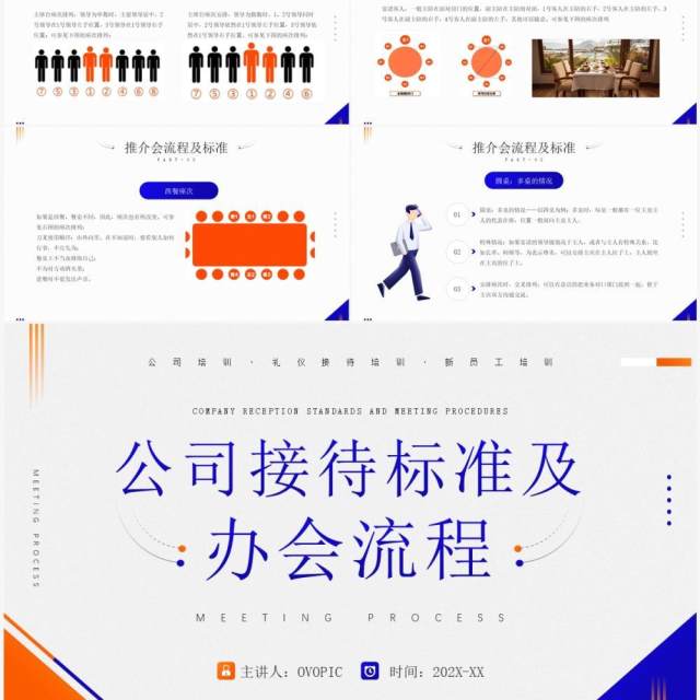 橙蓝简约风公司接待标准及办会流程PPT模板 橙蓝简约风公司接待标准及办会流程PPT模板