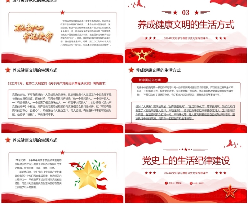 红色简约风党史上的生活纪律建设PPT模板