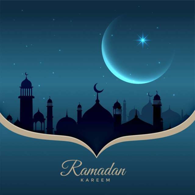 美丽的夜景与清真寺，月亮和星星为斋月嘉