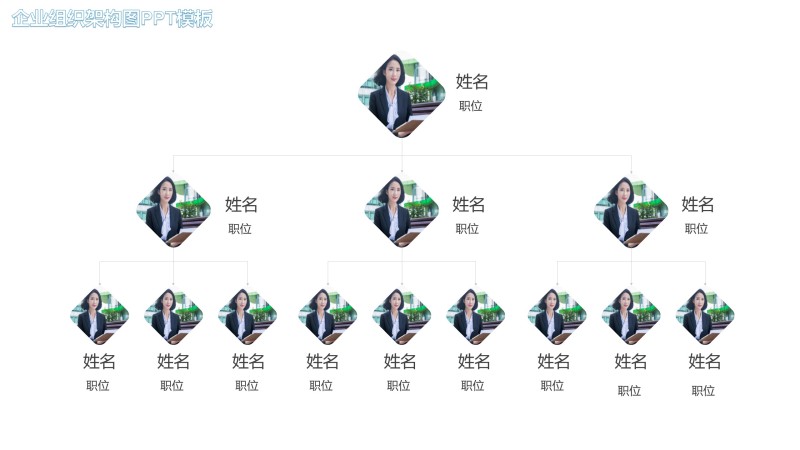 蓝色企业组织架构图PPT素材18