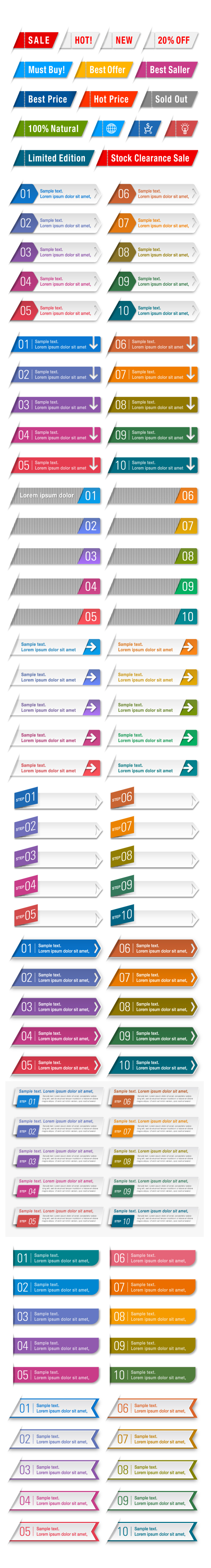 10套彩色指向按钮EPS矢量信息图元素素材