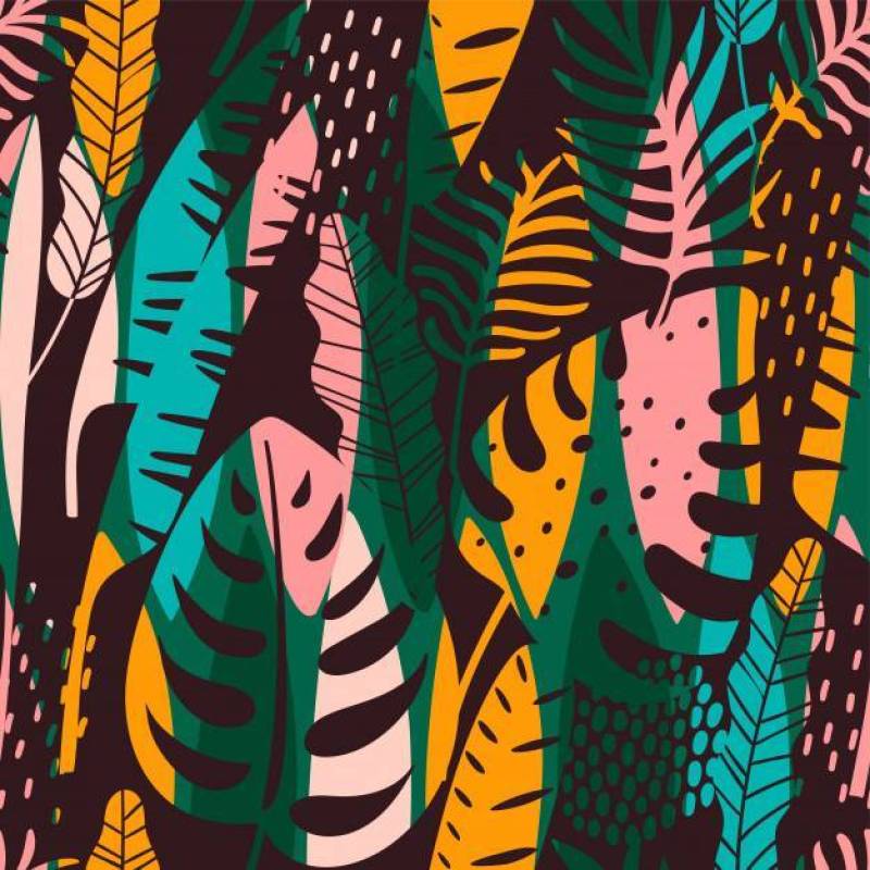 Abstract seamless pattern with tropical leaves.