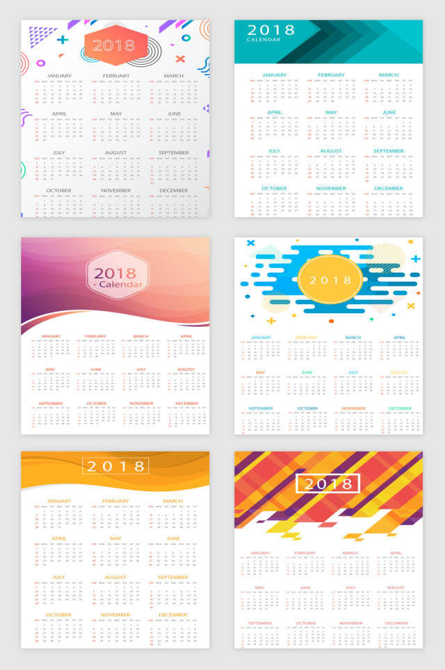 清新2018日历设计矢量素材