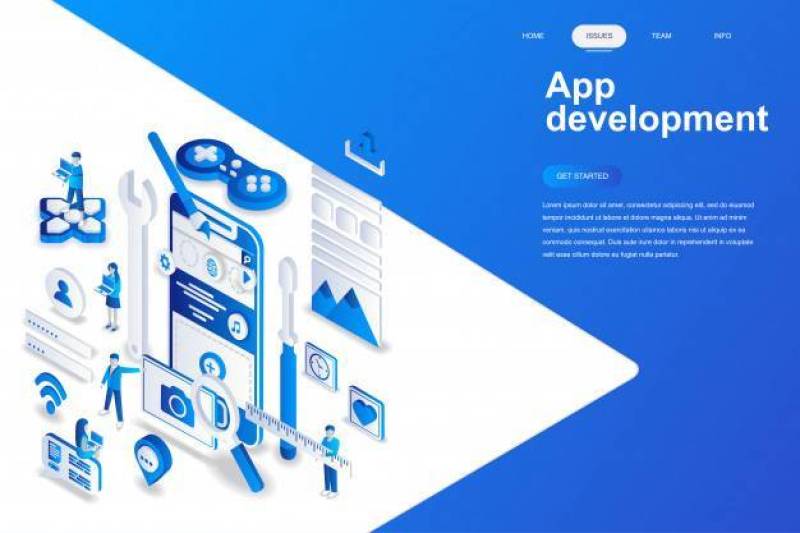 App development modern flat design isometric concept.
