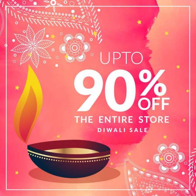 美丽的diwali折扣横幅模板与diya和粉红色扫管笏 美丽的diwali折扣横幅模板与diya和粉红色扫管笏