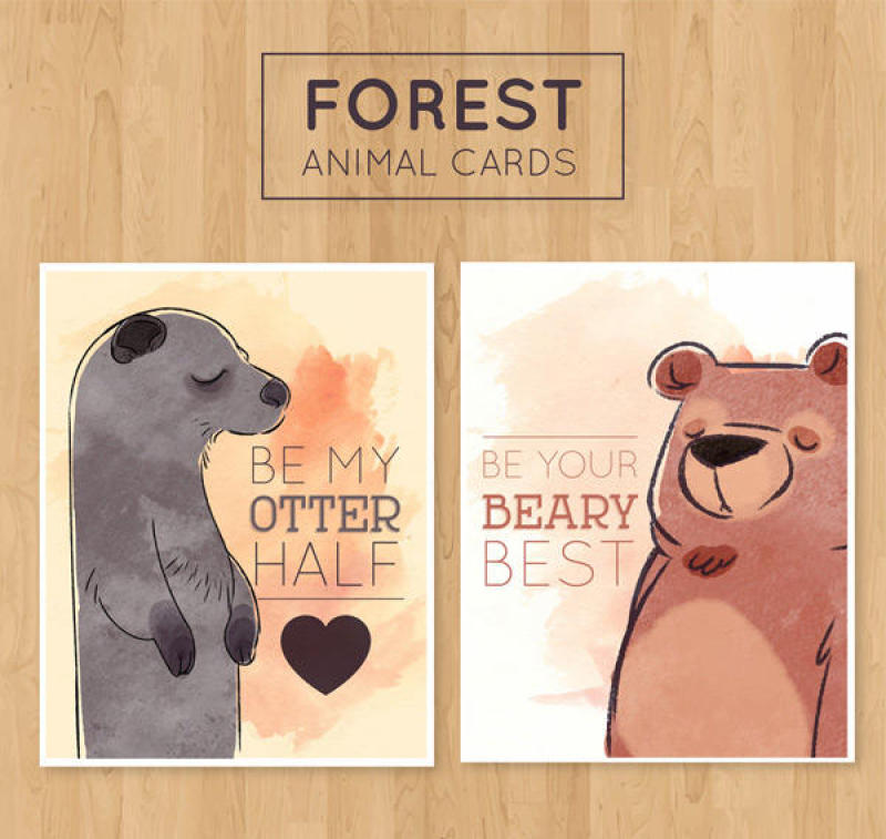 水彩绘动物卡片