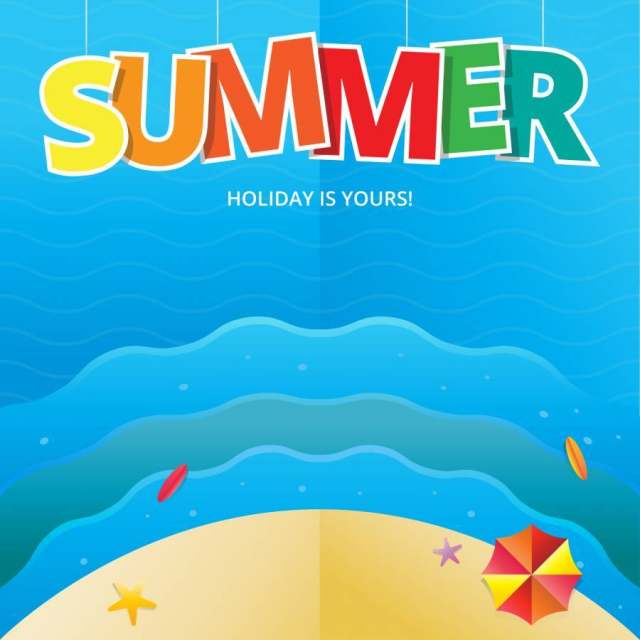 夏天主题在Papercraft风格的海滩和海图