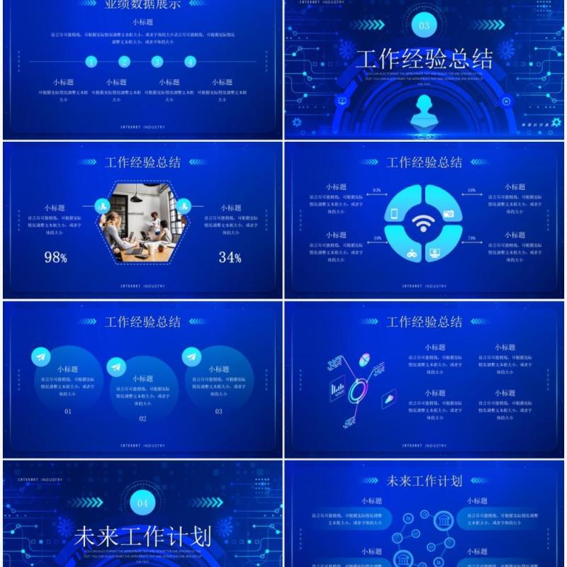 蓝色科技风互联网工作总结PPT通用模板