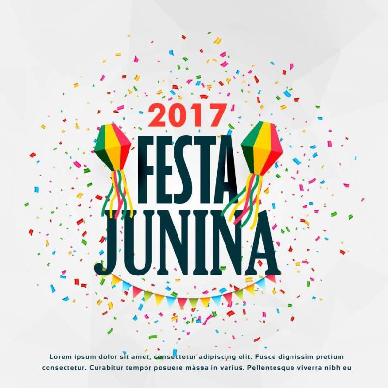 节日junina庆祝海报设计与五彩纸屑