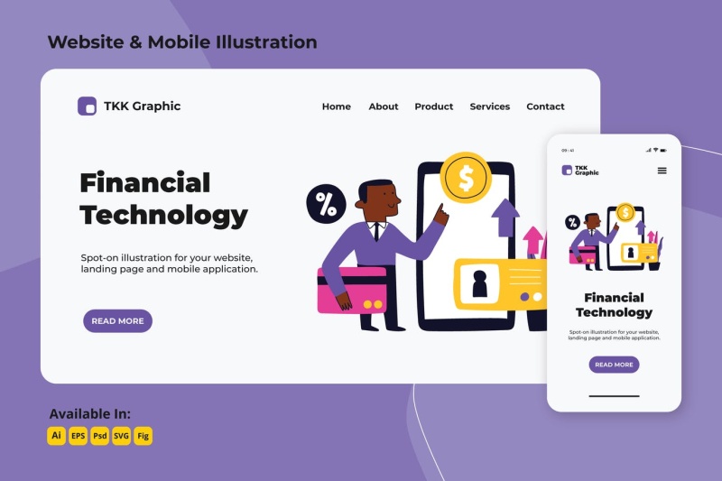 金融技术、互联网电子融资网络和移动界面插画设计Financial Technology, E-Funding web and mobile