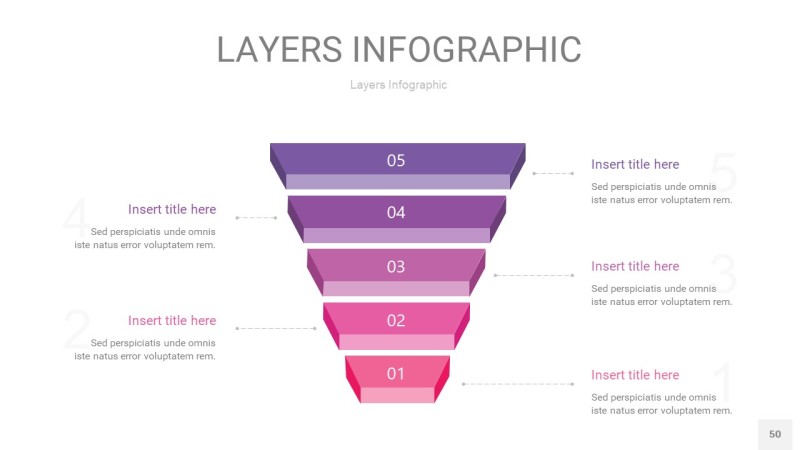 粉紫色3D分层PPT信息图50