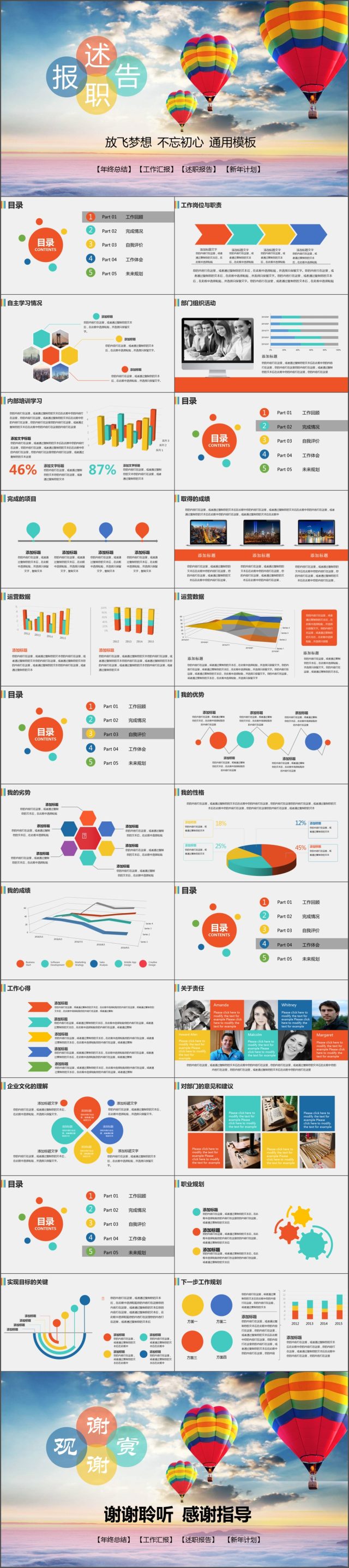 彩色气球动态述职报告ppt模板