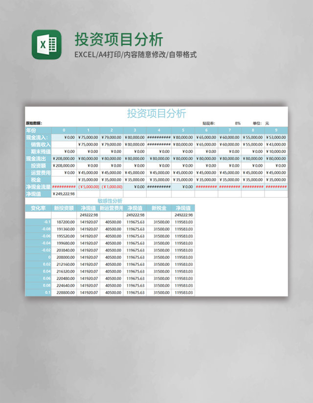 投资项目分析Execl表格