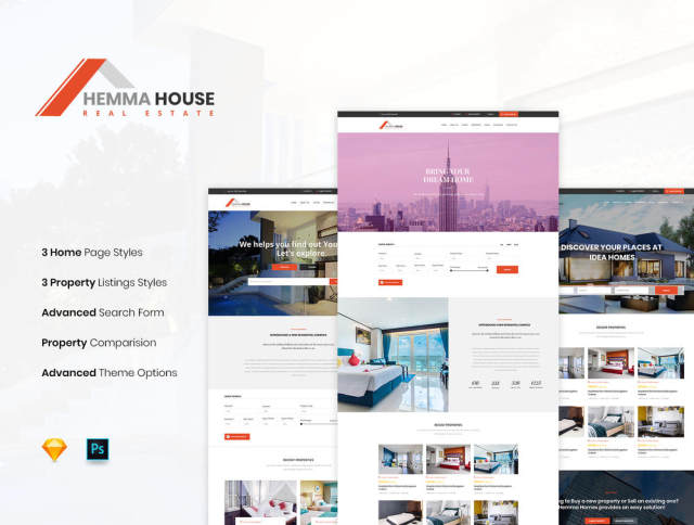 素描与Photoshop，Hemma House的房地产Web模板