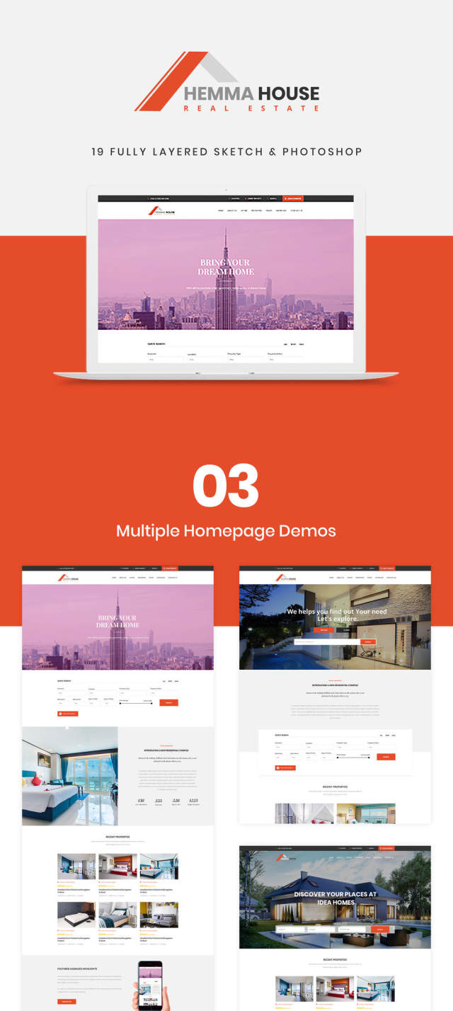 素描与Photoshop,Hemma House的房地产Web模板 素描与Photoshop,Hemma House的房地产Web模板