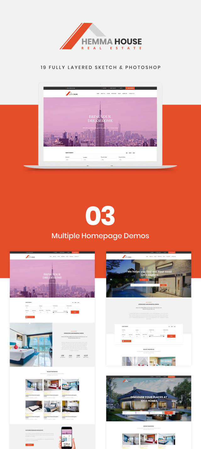 素描与Photoshop，Hemma House的房地产Web模板