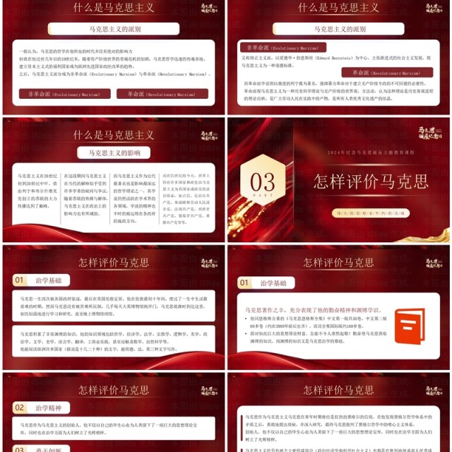 红色简约风马克思206周年诞辰纪念日PPT模板 红色简约风马克思206周年诞辰纪念日PPT模板