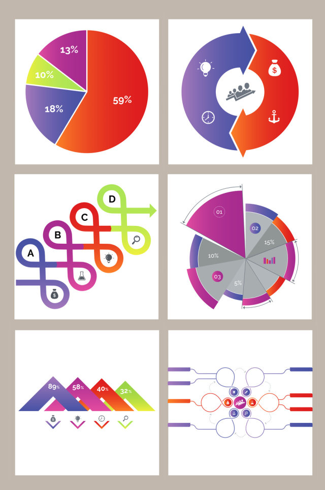 橙紫系列PPT数据矢量图标图形