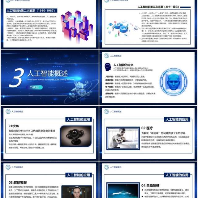 蓝色科技引领未来人工智能发展史宣传介绍PPT模板