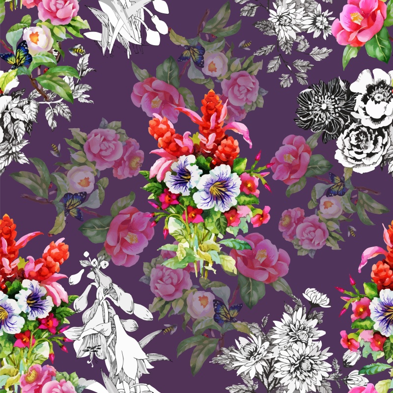 可爱的水彩无缝花卉和其他图案25